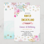 お花の冬のワンダーランドへの招待 招待状 (正面/裏面)