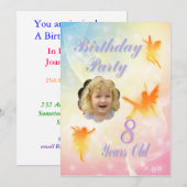 お花の妖精たちの8歳の誕生日パーティー招待状 招待状 (正面/裏面)