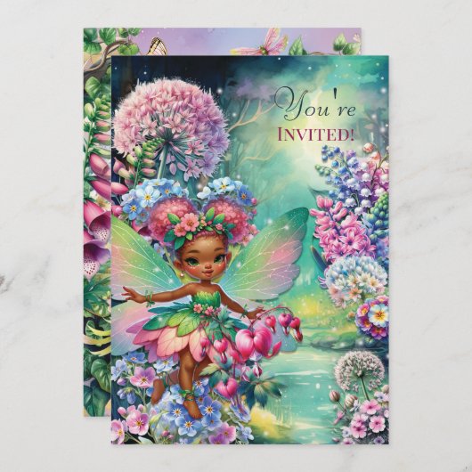 お花の妖精の国パーティー招待状 招待状 (正面/裏面)