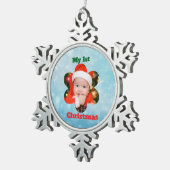 お花の形の私の初めてのクリスマスの写真 スノーフレークピューターオーナメント (右)