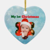 お花の形の私の初めてのクリスマス写真 セラミックオーナメント (正面)