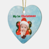 お花の形の私の初めてのクリスマス写真 セラミックオーナメント (左)