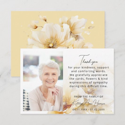 お花の感謝と哀悼の写真カード (正面/裏面)