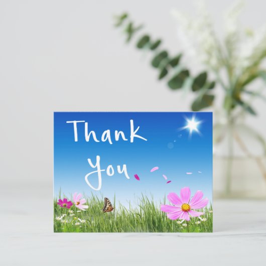 お花の感謝を伝えるデイジー蝶の野の花 ポストカード (スタンド正面)