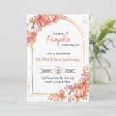 お花の我が家の小さなパンプキンの1歳の誕生日招待状 招待状 (スタンド正面)