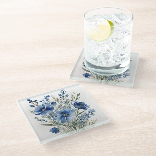 お花の束 エレガントな水彩 ガラスコースター (アングル)