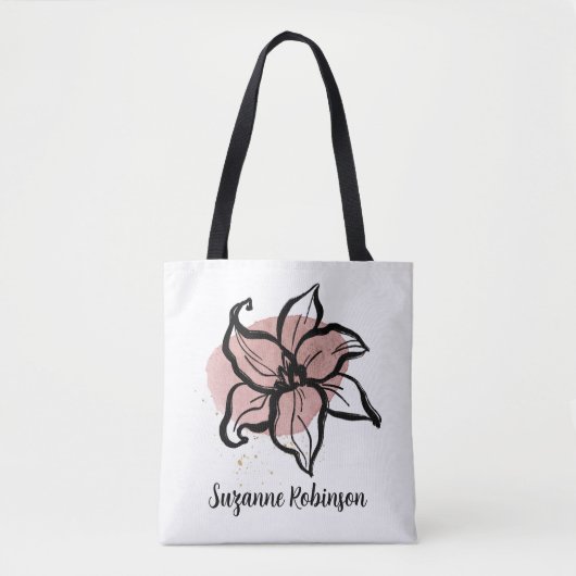 お花の線画（名入れ可) トートバッグ (正面)