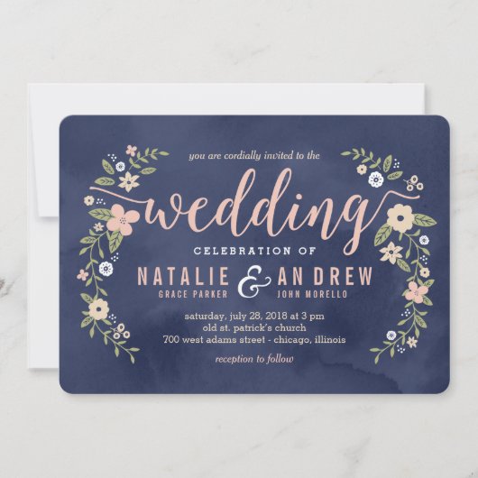 お花の美しさが編集可能なカラー結婚式招待状 招待状 (正面)