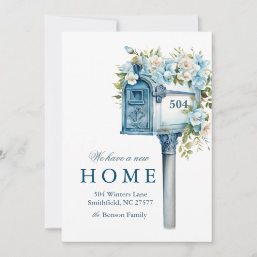 お花の郵便箱 新しい家に引っ越しました 招待状 (正面)
