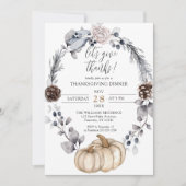 お花の飾られたパンプキンの秋の感謝祭の食事 招待状 (正面)