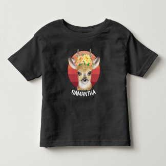 お花の鹿のサンセットカスタマイズベビーTシャツ トドラーTシャツ