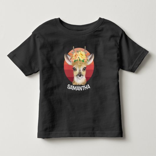 お花の鹿のサンセットカスタマイズベビーTシャツ トドラーTシャツ (正面)