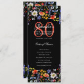 お花の80歳誕生日プログラムメニュー感謝ブラック 招待状 (正面/裏面)