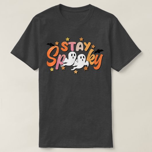お花付きステイ・スポーキー・キュート・ゴースト ハロウィン・コス Tシャツ (デザイン正面)