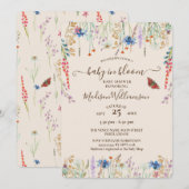 お花畑に咲いたベイビー ボヘミアンワイルドフラワーベイビーシャワー 招待状 (正面/裏面)