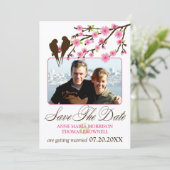 お花見とラブバードの写真　Save The Date 招待状 (スタンド正面)