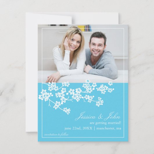 お花見の時期にお届けする写真付の結婚式招待状 セーブザデート (正面)