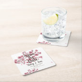 お花見の木の花びらでSave the Date スクエアペーパーコースター (インサイチュ)