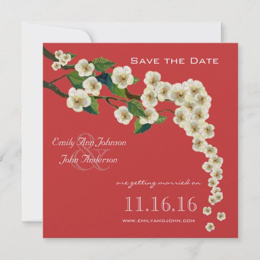 お花見の枝でSave the Date 招待状 (正面)