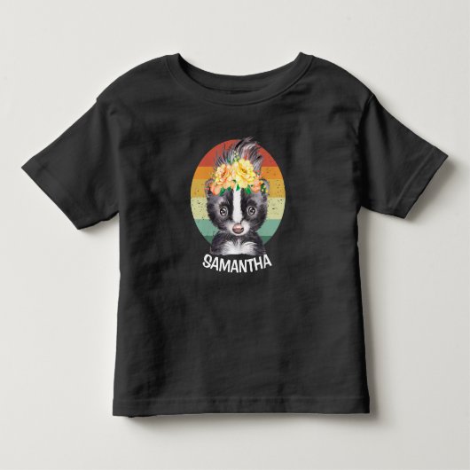 お花 スカンク 夕焼け 青 白 名前 トドラーTシャツ (正面)