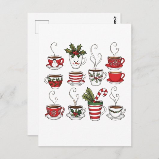 お茶おもしろいのマグカップのクリスマス ポストカード (正面/裏面)