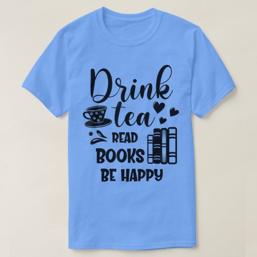 お茶おもしろいの本読を飲むHappy Tea and Book L Tシャツ (デザイン正面)