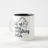 お茶おもしろいを飲むと万事好転する ツートーンマグカップ (正面左)