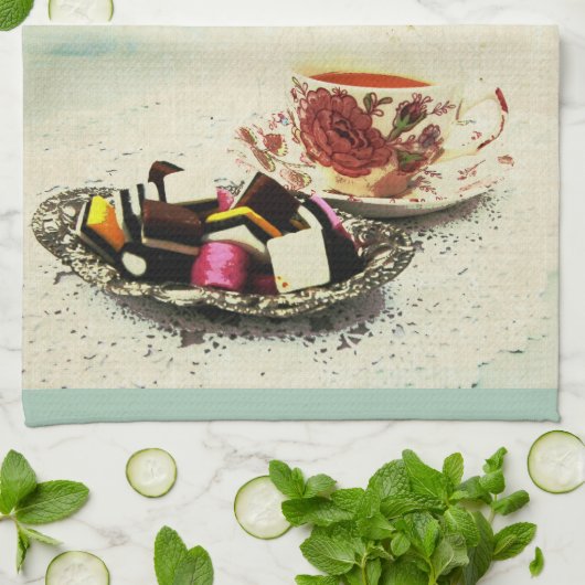 お茶および引用文の菓子 キッチンタオル (折り畳み)