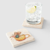 お茶お洒落の上にかわいいリス ストーンコースター (横)