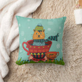 お茶お洒落飲み式クリスマスに座る猫 クッション (ブランケット)