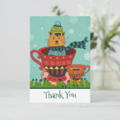 お茶お洒落飲み式クリスマスに座る猫 サンキューカード (スタンド正面)