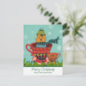 お茶お洒落飲み式クリスマスに座る猫 シーズンカード (スタンド正面)