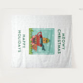 お茶お洒落飲み式クリスマスに座る猫 タペストリー (正面(横))