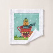 お茶お洒落飲み式クリスマスに座る猫 バスタオルセット (ウォッシュタオル)