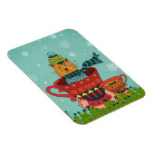 お茶お洒落飲み式クリスマスに座る猫 マグネット (右側)