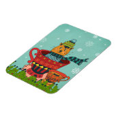 お茶お洒落飲み式クリスマスに座る猫 マグネット (左側)