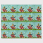 お茶お洒落飲み式クリスマスに座る猫 ラッピングペーパー (フラット)