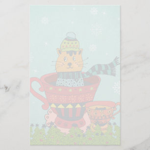 お茶お洒落飲み式クリスマスに座る猫 便箋