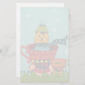 お茶お洒落飲み式クリスマスに座る猫 便箋 (正面/裏面)