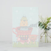 お茶お洒落飲み式クリスマスに座る猫 便箋 (スタンド正面)