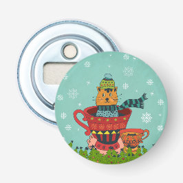 お茶お洒落飲み式クリスマスに座る猫 栓抜き