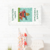 お茶お洒落飲み式クリスマスに座る猫 横断幕 (インサイチュ)