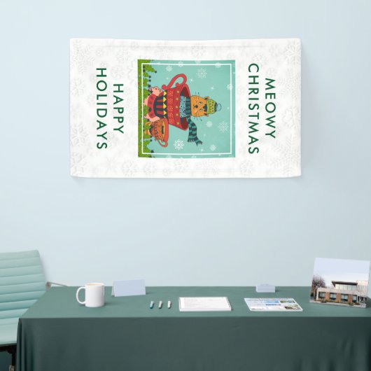 お茶お洒落飲み式クリスマスに座る猫 横断幕 (トレードショー)