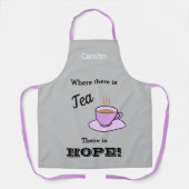 お茶がある場所に希望がある、ピンクのカップ、名前 エプロン (正面)