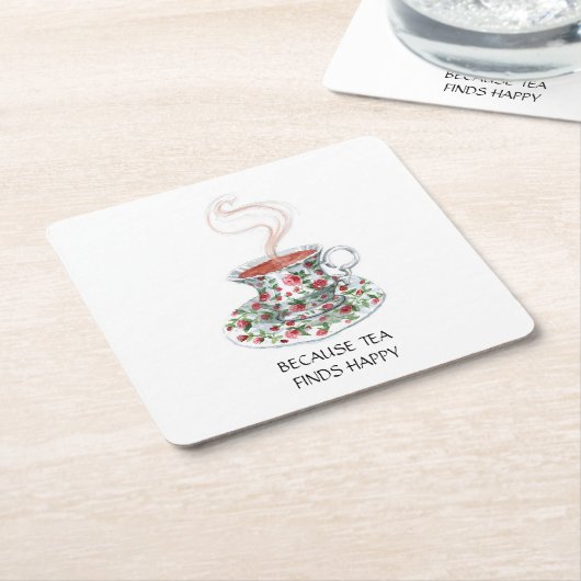 お茶がハッピースローガンを見つけるので、ヴィンテージカップバラ スクエアペーパーコースター (アングル)