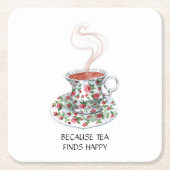 お茶がハッピースローガンを見つけるので、ヴィンテージカップバラ スクエアペーパーコースター (正面)