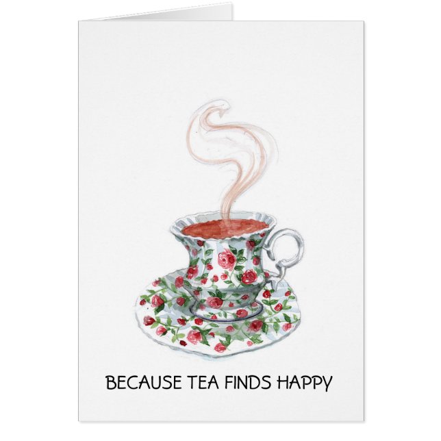 お茶が幸せなスローガンを見つけるので、ヴィンテージカップバラ (正面)