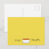 お茶が幸せを見つけるというキャッチフレーズと、日本風の茶わん ポストカード (正面/裏面)