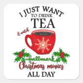 お茶とクリスマス映画 スクエアシール (正面)