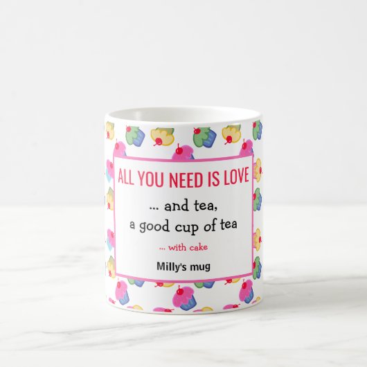 お茶とケーキだけおもしろいだパーソナライズされた コーヒーマグカップ (中央)
